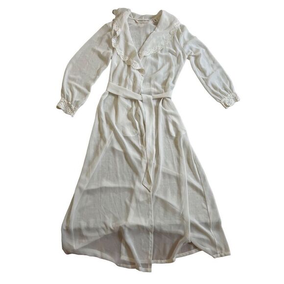 90’ Vintage Victoria's Secret Night Robe Sheer Chiffon  Lace V-neck & Cuff  Size - Picture 2 of 9